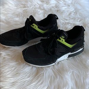 Black Suede New Balance 574 Sport Sneakers